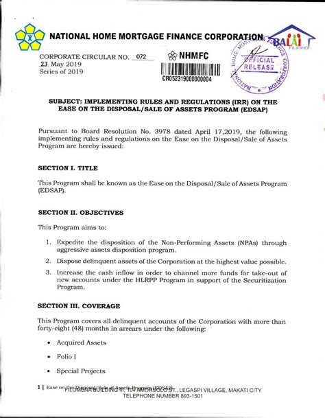 Ease on the Disposal of Assets Program (EDSAP) .